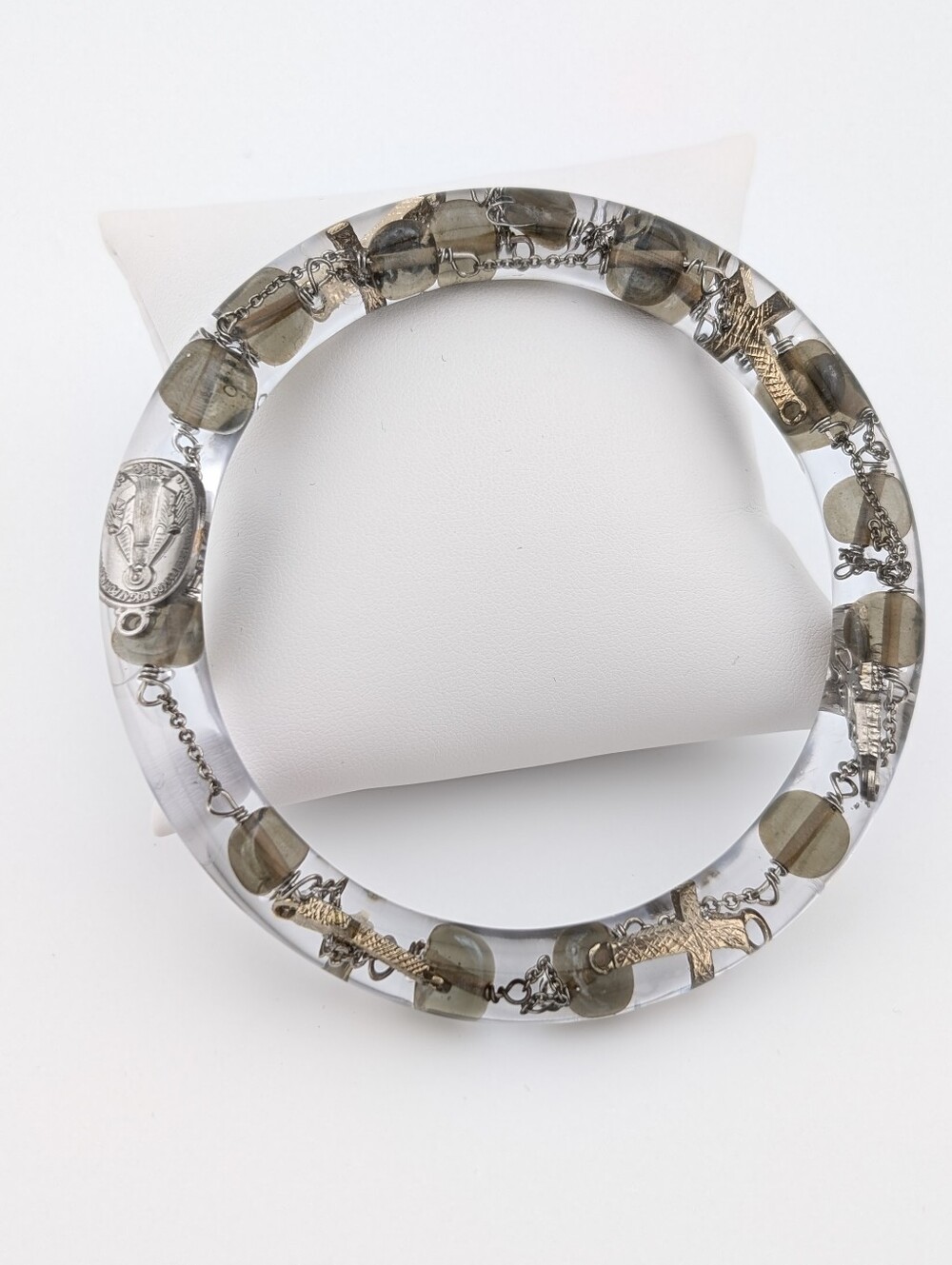 Silver Rosary Bangle Handmade Vintage Upcycle